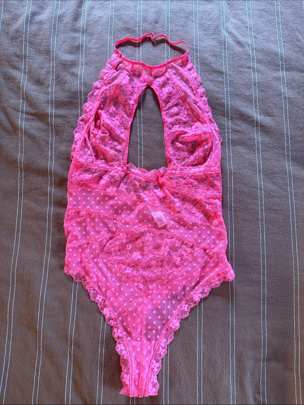 Victoria's Secret Hot Pink Lace Halter Teddy